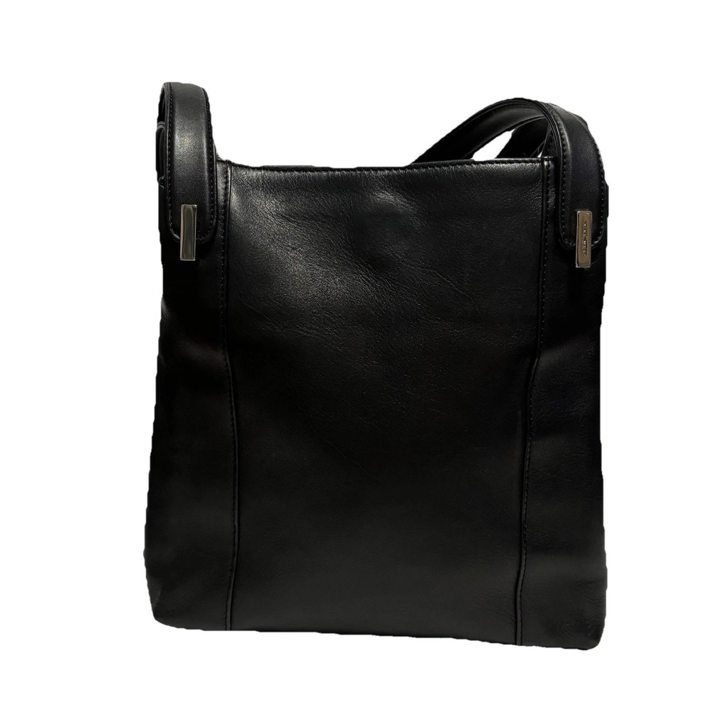 Nine West Black Genuine Leather Shoulder Bag Magnetic Snap Top Slim Purse